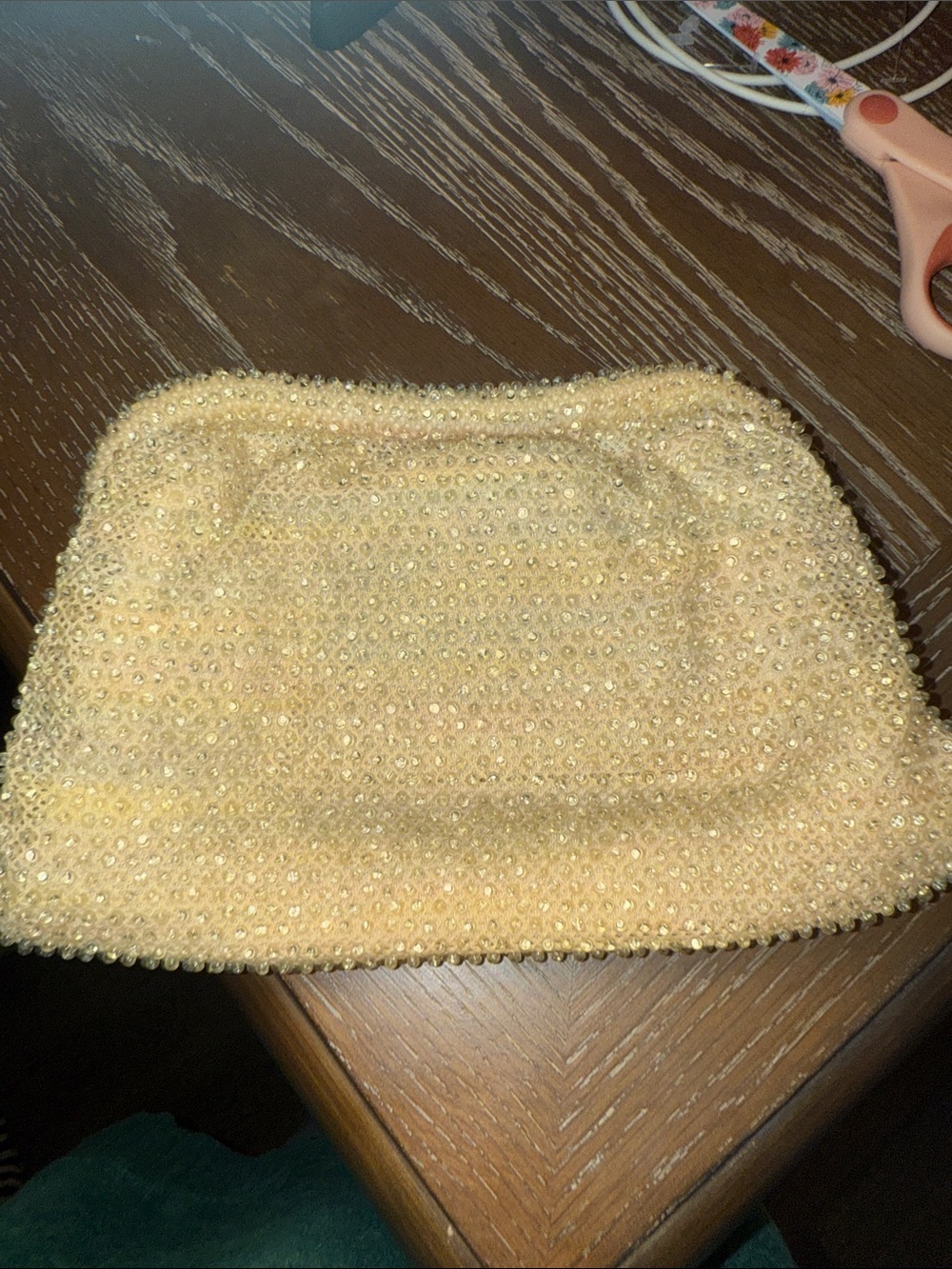 Vintage 1950s Gold Beaded Cordé-Bead Clasp Clutch.